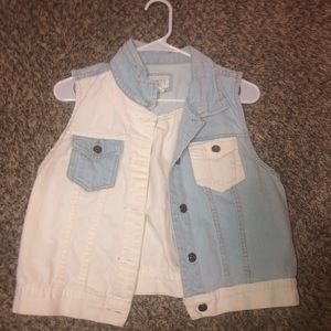 Blue and white denim vest